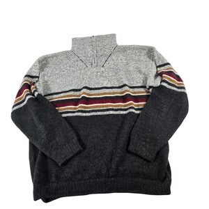 Gamboa Mens Alpaca Wool Quarter Zip Sweater Striped Gray Colorblock Peru 13550